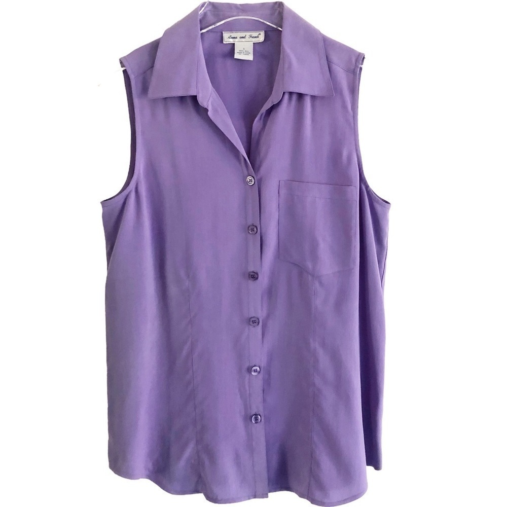 Anna And Frank Silk Sleeveless Button Front Blouse Purple Small